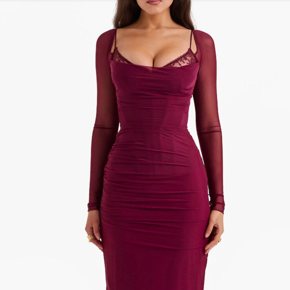 House of CB Katrina Lace Mesh Long Sleeve Dress